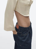 Rarove - 2023 new fashion fishbone hundred casual temperament thin women's clothing satin texture tight corset-style tops