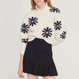 Rarove 2023  New Women's Pullover Autumn Female Clothing Elegant Short Daisy Flower Loose Knit Sweater