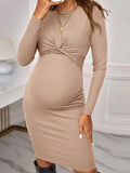 Rarove-Solid Maternity Long Sleeve Dresses 2024 Autumn Pregnant Women Criss Cross Knitted Midi Dress Premama Clubwear Bodycorn Clothing