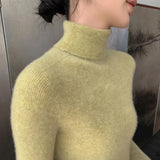 Rarove-100 pure mountain cashmere sweater autumn and winter ladies sweater knit bottoming shirt high neck pullover slim joker inside.