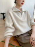 Rarove-Autumn and winter new semi-zipper cashmere vertical lapel thick sweater women lazy cashmere sweater