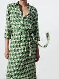 Rarove- 2023 new hundred open fork spring and summer temperament fashion waist lapel long women's geometric pattern print dress