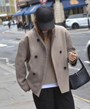 Rarove-Street Drop Shoulder Woolen Coats Stand Collar Oversize Vintage Outerwear 2023 Office Lady Brown Casual Jackets Warm