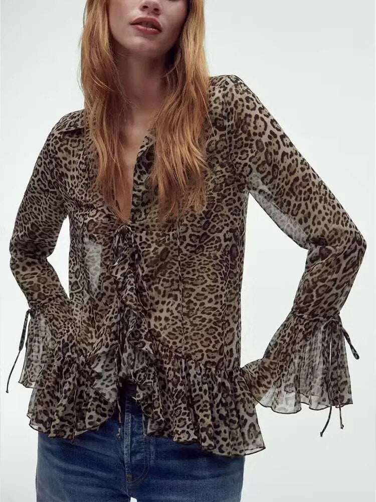 Rarove - New women's 2023 temperament fashion sweet Riley casual sexy thin overlay decorative print shirt