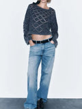 Rarove - 2023 autumn new products, women's clothing, casual, sexy and thin, washed effect long-sleeved round neck sweater
