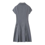 RAROVE-2024 Spring New Product Women's Fashion Casual Polo Neck Short Sleeve Slim Fit Wide pleated Mini Dress