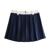 RAROVE-2024 Spring New Product Women's Fashion Casual Splicing Zipper Decoration Pleated Skirt Mini Half Skirt