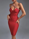 RAROVE-Graduation Gift Back to School Season Summer Dress Spring Outfit Summer Vacation Outfits Crystal Bandage Dress Women Red Bodycon Dress Evening Party Elegant Sexy Halter Neck Midi Birthday Club Outfits Summer New