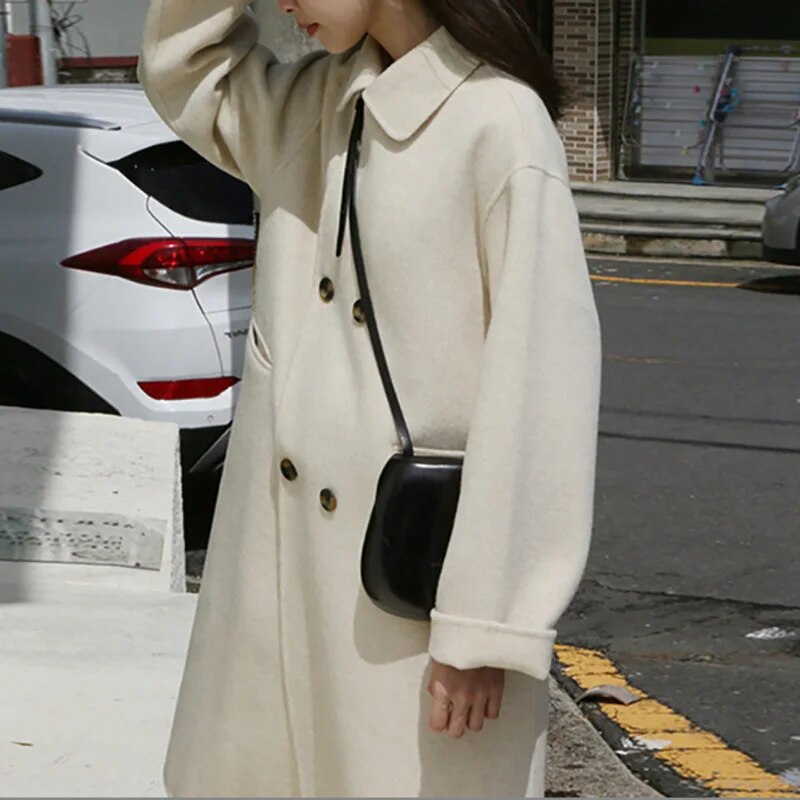 Rarove-Long Wool Coat Women 2023 Autumn Winter Fashion Loose Thickened Warm Black White Wool Coat For Women Plus Size