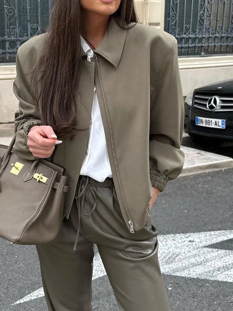 Rarove - New women's 2023 long-sleeved lapel with front pocket pocket and decorative pilot jacket jacket