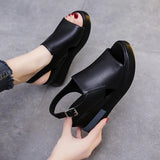 RAROVE-2024 Women's Platform Wedge Sandals New Summer High-heeled Fish Mouth Women's Shoes Soft Leather Heightened Platform Shoes
