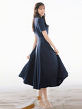 RAROVE-Graduation Gift Back to School Season Summer Dress Spring Outfit Summer Vacation Outfits  High Quality Fashion Summer New Stripes Celebrity Office Workplace Elegant Chic Casual Designer Navy Blue Button Midi Dress