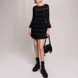 Rarove 2023 Women's Dress Autumn Fashionable Temperament Black Round Neck Skeleton See-through Dresses