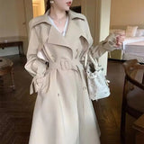 Rarove-Beige Trench Coat Women Long Windbreaker 2023 Autumn Fashion Chic British Style Double Breasted Overcoat Trench Coat For Women