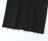Rarove - Summer new women's clothing 2023 retro fashion casual raw edge slim high waist denim mid-length skirt