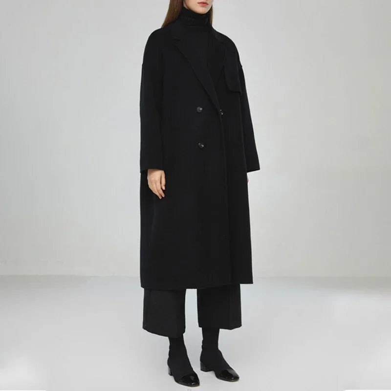 Rarove Woman Woolen Coat Winter Female Clothing Silhouette Trench Coat Style Double-breasted Jacket Coat