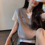 Rarove-High end fashion pony embroidered cashmere knitted vest pullover tank top for women's autumn and winter V-neck sweater camisole