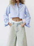 Rarove - 2023 new women's fashionable and slim temperament retro temperament pocket poplin short shirt