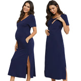 Rarove-Summer Premama Nursing Dress Solid Short Sleeve Pregnant Women Baby Shower Breastfeeding Dresses Maternity Clothing Photoshoots