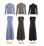 Rarove  V Neck Satin Maxi Dress Rib Modal Mock Neck Top 2024 Fall High Quality Women Dress Three Colors