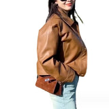 Rarove-Leather Coat Women 2023 Autumn Vintage PU Loose Short Brown Motorcycle Jacket Fashion Gray Leather Coat For Women