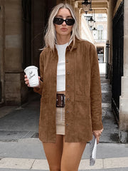 Rarove-Fall Outfits Outwear Streetwear Autumn New Vintage Solid Suede Coat Women 2024 Button Up Long Sleeve Pockets Outerwear Streetwear Fashion Office Lady Jackets