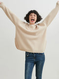 Rarove-Solid color cashmere sweater women's round neck thick split sweater loose lazy bottoming sweater