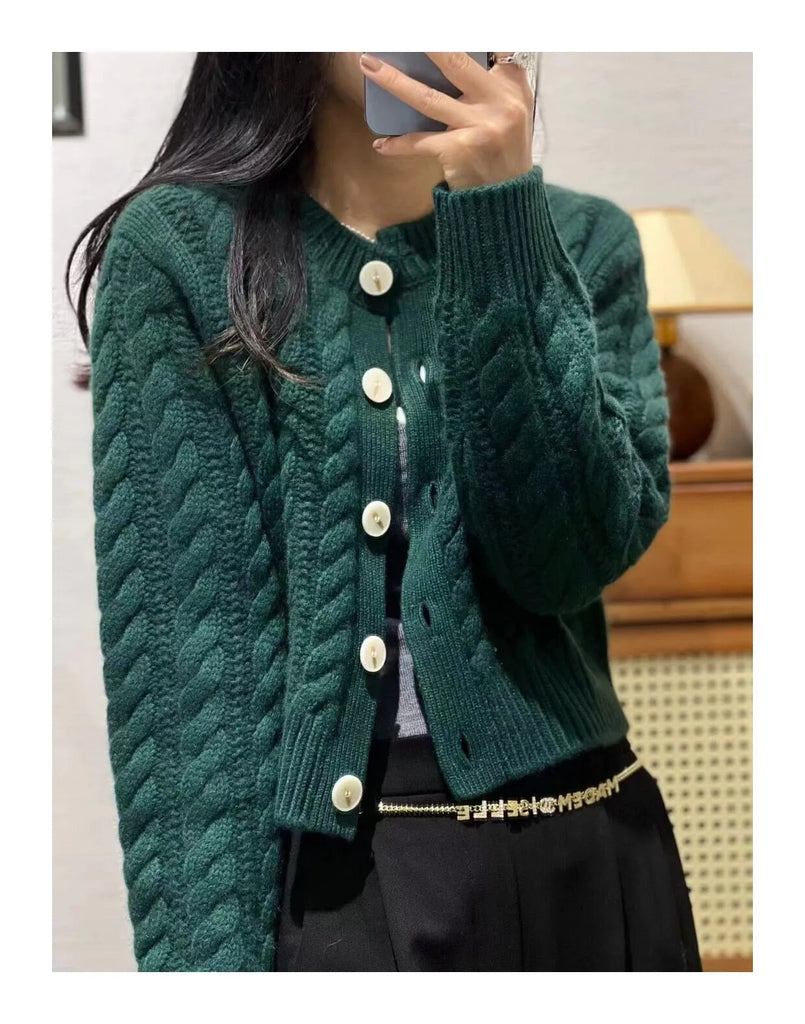Rarove-New cashmere twist cardigan in autumn and winter women loose thick twisted short sweater knitted coat 100% pure wool.