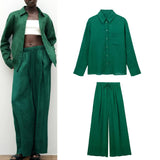 Rarove - New women's front patch pocket, front buckle closure pocket, linen lining with adjustable lace up wide leg pants