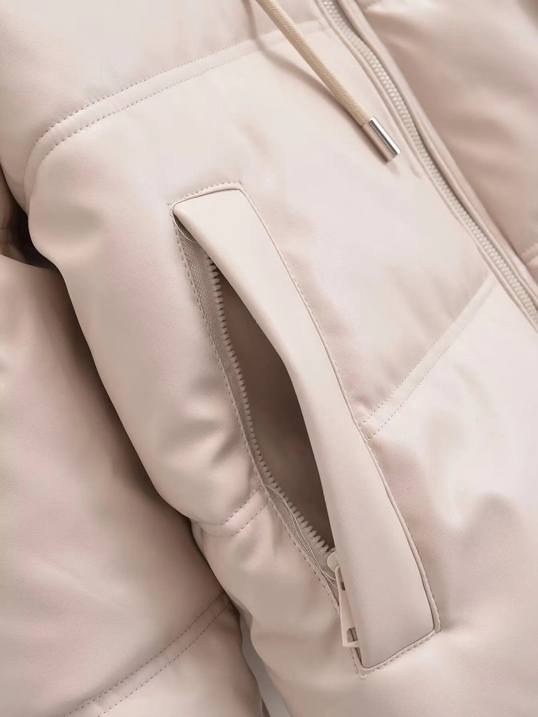 Rarove - Autumn New Solid Color Versatile Warm Hooded Zipper Closure Elastic Band Adjustable Hem Short Padded Jacket Coat Women