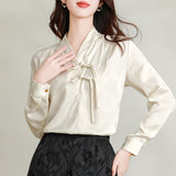 Rarove-2024 Spring/Summer Fashion Satin Chinese Style Women's Shirt Silk Vintage Blouses Floral Clothing Loose Spring/Summer Long Sleeves Women Tops