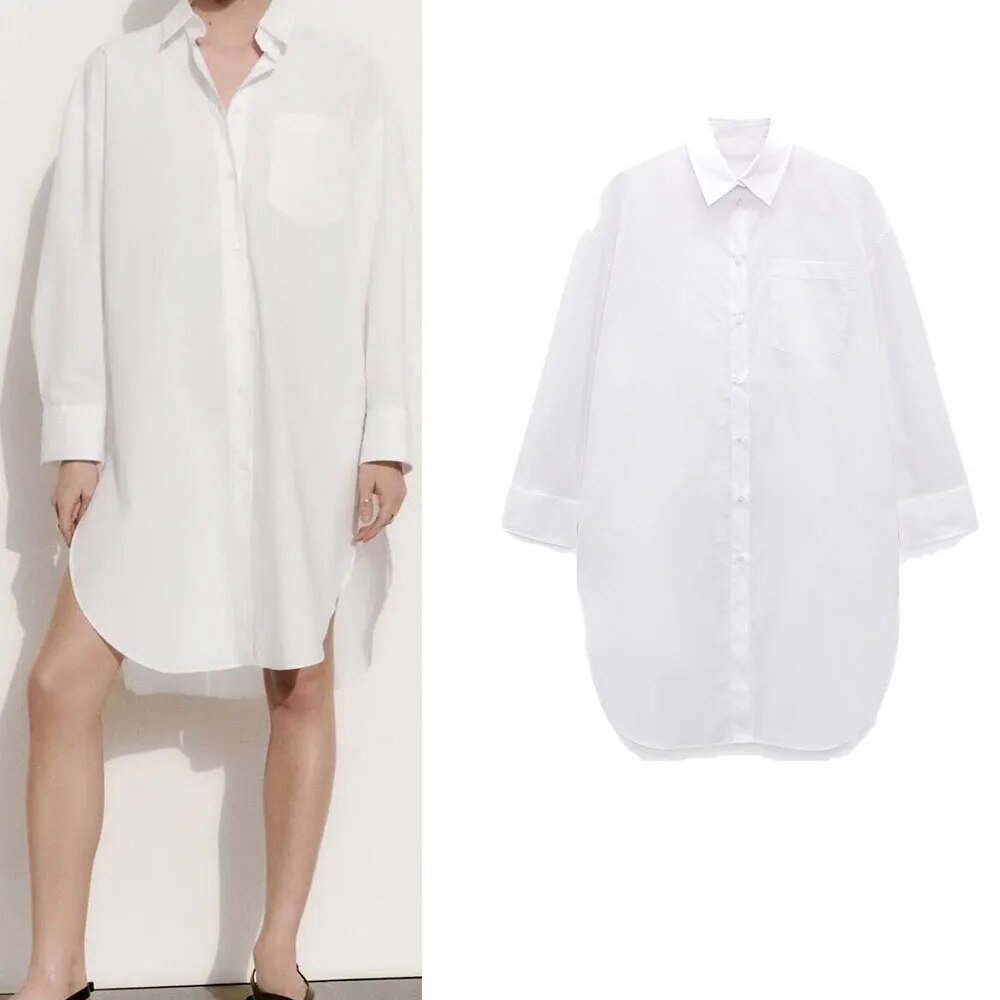 Rarove - New women's temperament fashion casual Ruili sweet elegant white loose casual lapel long-sleeved shirt