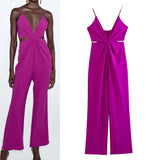 Rarove - Summer new women's casual sexy European and American style women's temperament retro opening design long jumpsuit