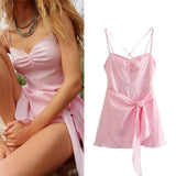 Rarove - Summer new women's clothing elegant sexy casual sweet sexy linen blended bowknot suspenders one-piece culottes