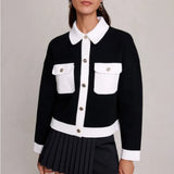Rarove Autumn Female Clothing Vintage Black and White Colorblocked Knit Top Women's Cardigan