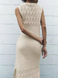 Rarove - New women's casual temperament fashion elegant sexy Ruili side slit sleeveless round neck knitted dress