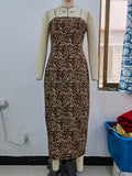 Rarove- 2023 new women's printed straight open fork waist bust waist-skimming leopard print sexy one neck dress