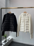 Rarove Women Knit Stitcing Hooded Down Coat Fashion 2022 Autumn Winter Female Long Sleeve Drawstring Zipper Jacket
