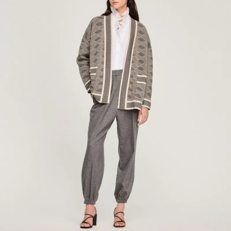 Rarove 2023 Women's Cardigan Fall and Winter Female Clothing Elegant Loose Knit Jacket Without Placket