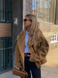 Rarove_Solid Lapel Long Sleeve Coat Faux Woolen Blends Casual Women Jacket 2023 Autumn Retro Yellow Cashmere Commuter Short Overcoat