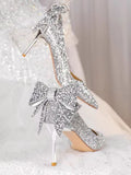 Rarove Shoes for Woman 2023 Stilito Silver Women's Summer Footwear Wedding Bride Shoe Rhinestone Pointed Toe Super High Heel Diamond 39