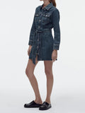 Rarove- 2023 spring new women's fashion retro lacing waist thin pocket long-sleeved denim short dress