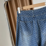 RAROVE-Blue Polka Dot Printed High Waist Jeans Women's 2024 Summer Loose Straight Leg Pants