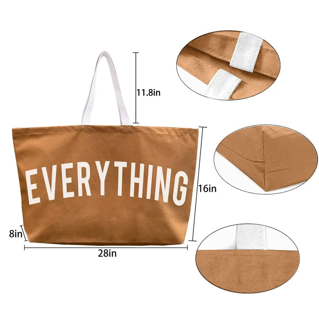 Rarove-Canvas Tote Bag Extra Large Shopping Beach Totes Bags Reusable Grocery Bag，Printed “Everything ”Shopping Package 28‘ x 8’ x 16‘
