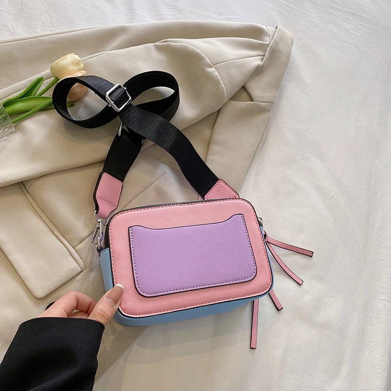 Rarove-Trendy Contrast Color Small Square Bag New Personalized Broadband Crossbody Women's Bag Minimalist Camera Bag