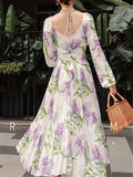 RAROVE-Graduation Gift Back to School Season Summer Dress Spring Outfit Summer Vacation Outfits  Printed Floral Dress Women New Summer Ladies Elegant Square Collar Slim Clothes Spring Female A-line Midi Dresses Vestidos