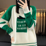 Rarove-Autumn and winter letter jacquard embroidery cashmere sweater sweater women's pullover loose and fattening.