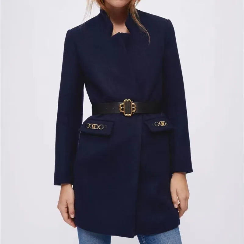 Rarove New Autumn and Winter Women's Clothing Wool-blend Tweed Coat with Horsebit Embellishment