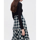 Rarove 2023 New Arrivals Woman Clothing Fashion Slim Plaid Splicing Design Fake Two Piece Long Dresses