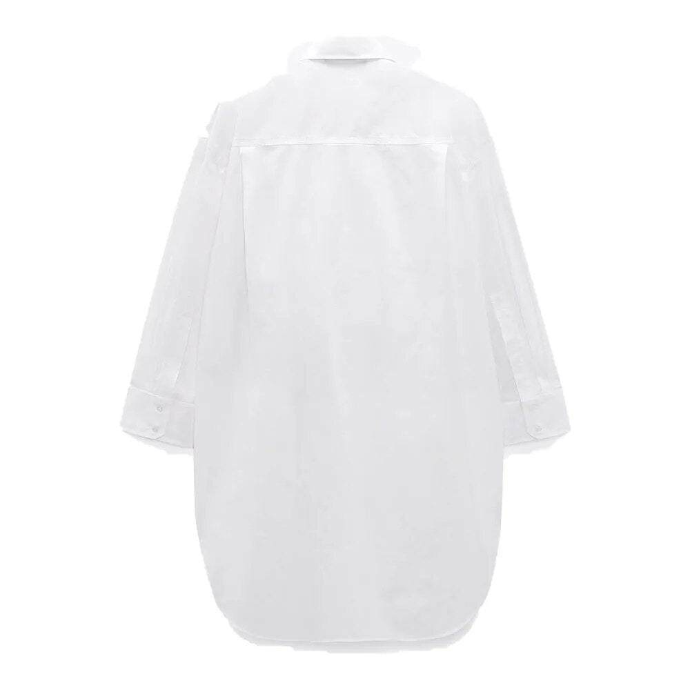 Rarove - New women's temperament fashion casual Ruili sweet elegant white loose casual lapel long-sleeved shirt